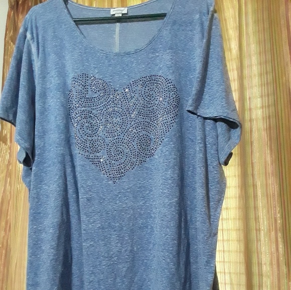Tops - Heather blue shirt with shiny blue heart. Tops - Heather blue shirt with shiny blue heart.